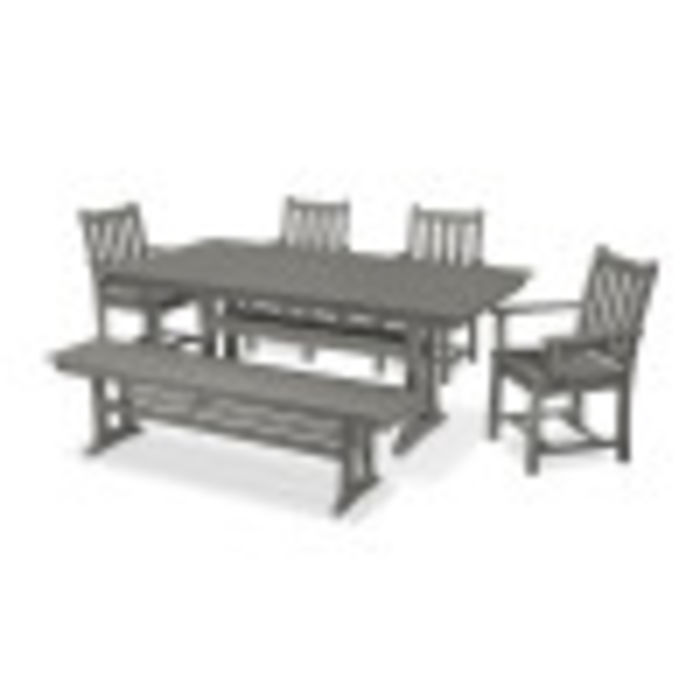 Polywood Traditional Garden 6 Piece Farmhouse Dining Set With Bench Traditional Garden 6 Piece Farmhouse Dining Set With Bench